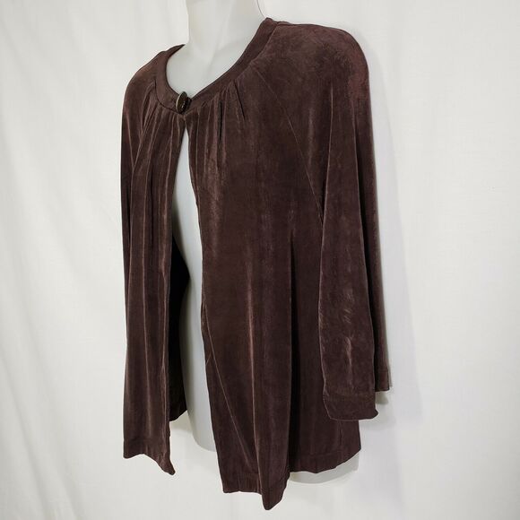 Laura Ashley Womens Cardigan Small Brown Stretch Knit Slinky 1 Button 3/4 Sleeve - Picture 4 of 8